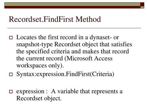 recordbste|recordset findfirst.